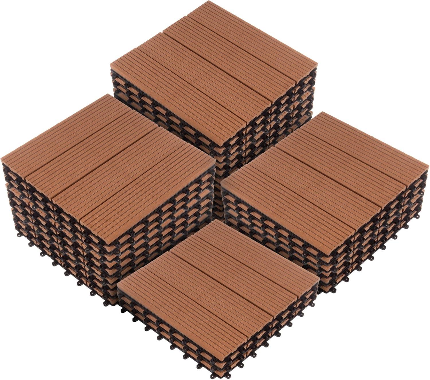 Pure Garden 11.63" x 11.63" Interlocking Deck Tile - Patio Tiles (Set of 30)