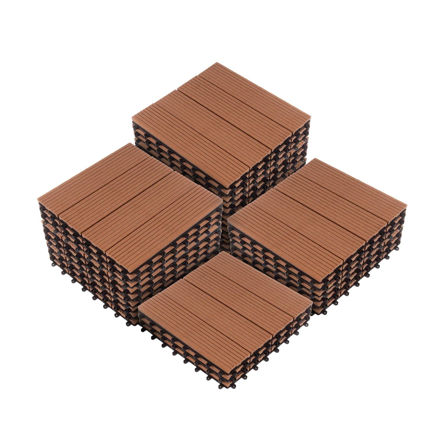 Pure Garden 11.63" x 11.63" Interlocking Deck Tile - Patio Tiles (Set of 30)