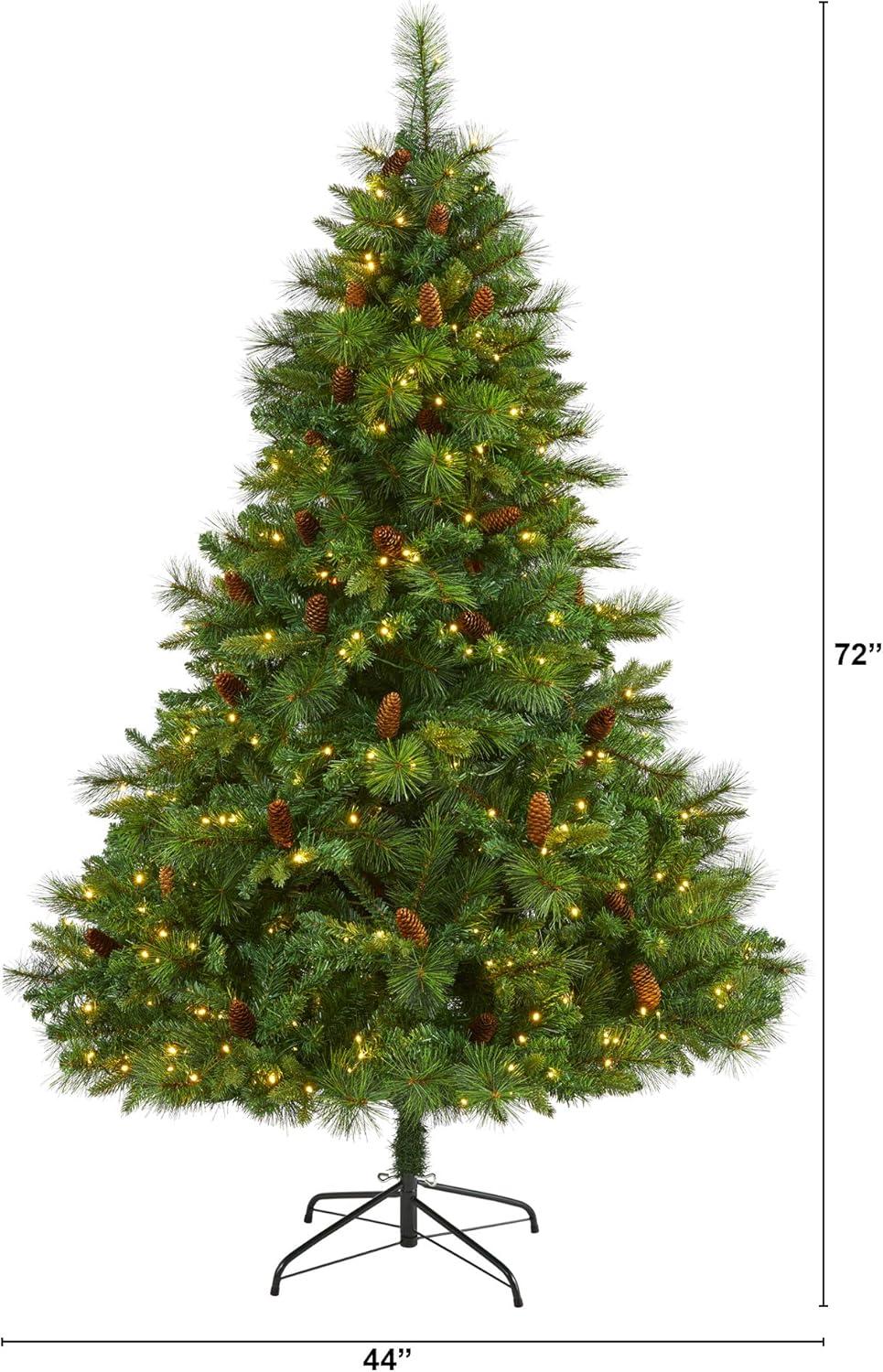 Nearly Natural 6’ West Virginia Full Bodied Mixed Pine Prelit LED Artificial Christmas Tree with Pine Cones