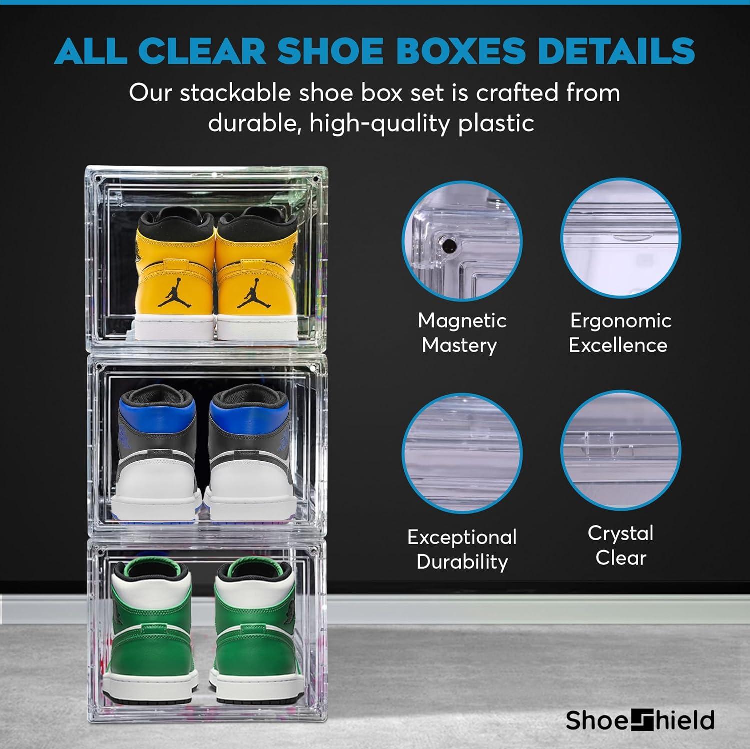 Clear Stackable Plastic Shoe Display Box with Magnetic Door