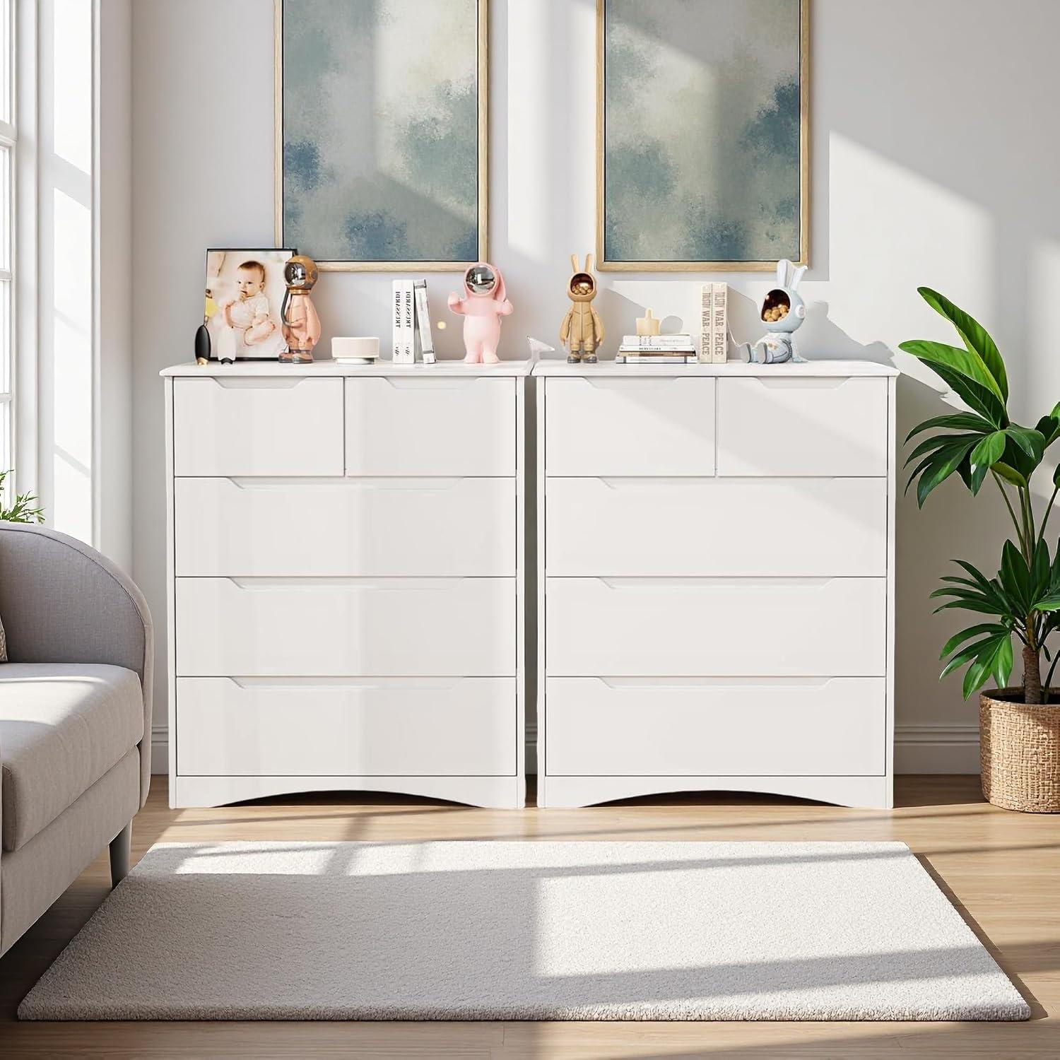 37  Tall Modern 5 Drawer Chest of Drawers Dresser Organizer, Vertical Clothes Storage Hanging Cabinet for Hallway, Bedroom