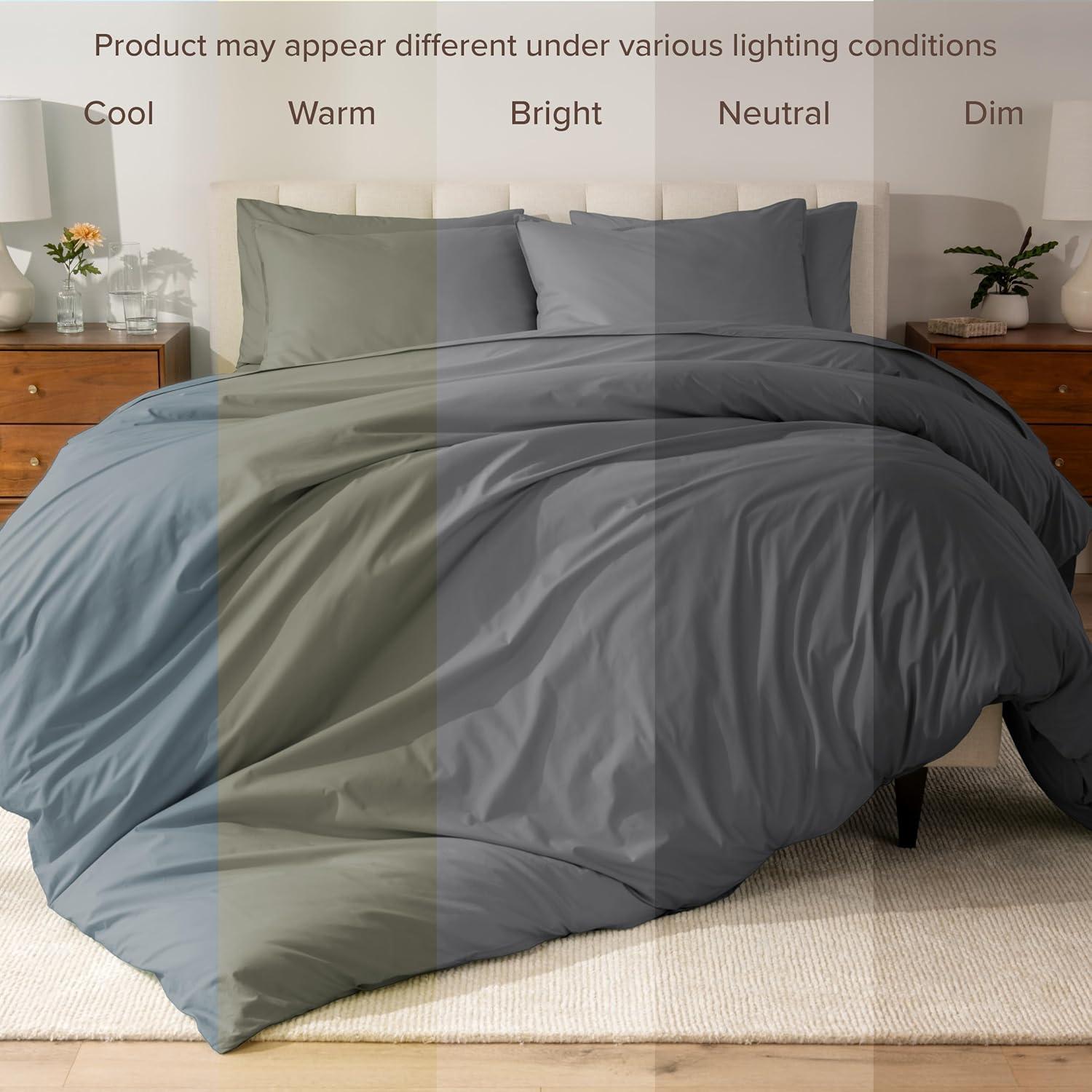 100% Organic Cotton Percale Full/Queen Duvet Cover and Sham Set Willow by Bare Home