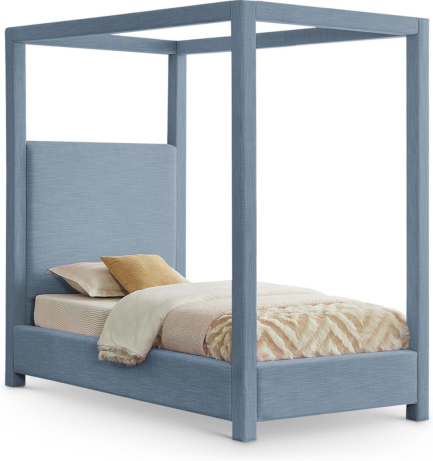 Meridian Furniture Emerson Sky Blue Linen Textured Fabric Queen Bed