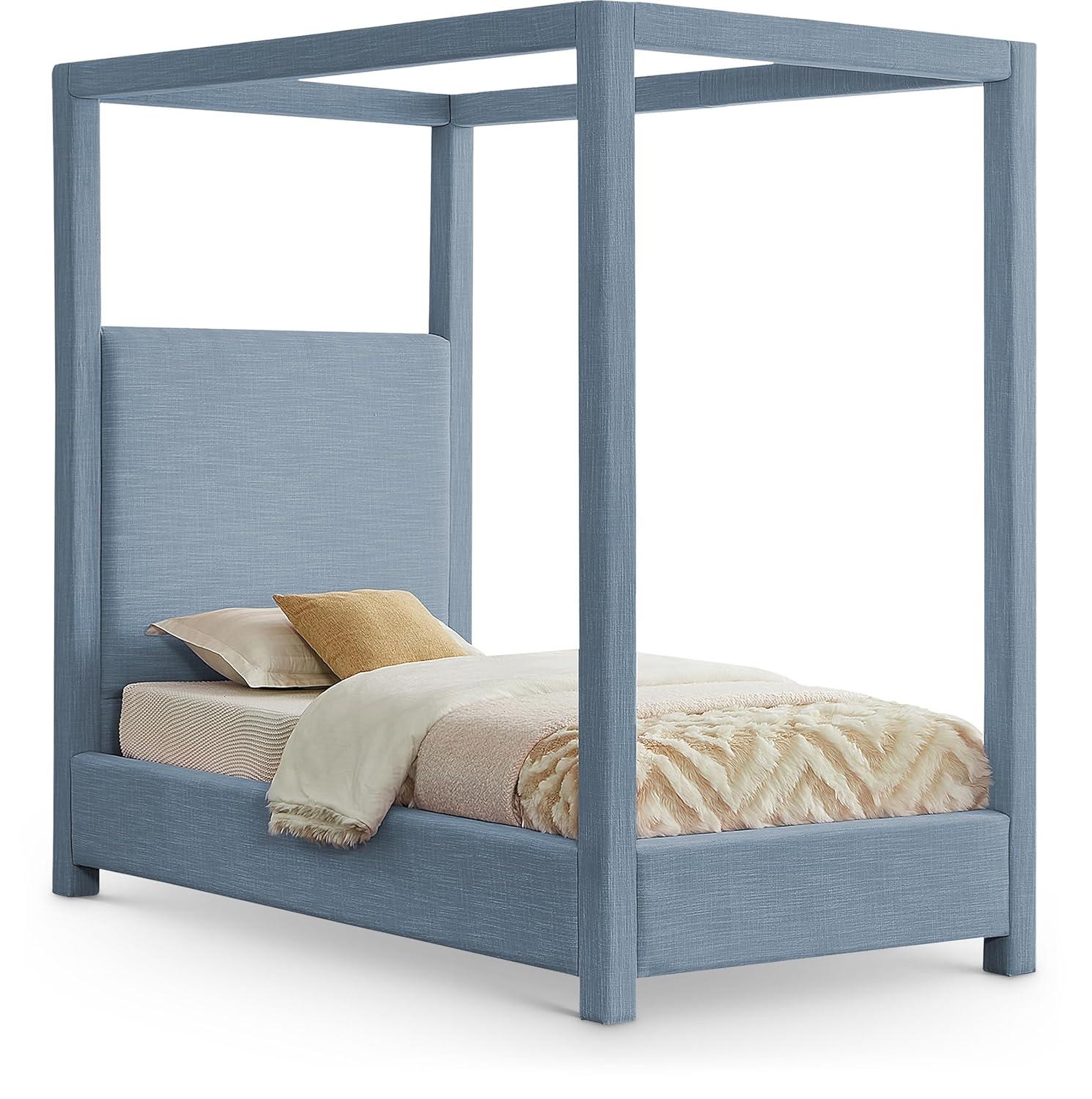 Meridian Furniture Emerson Sky Blue Linen Textured Fabric Queen Bed