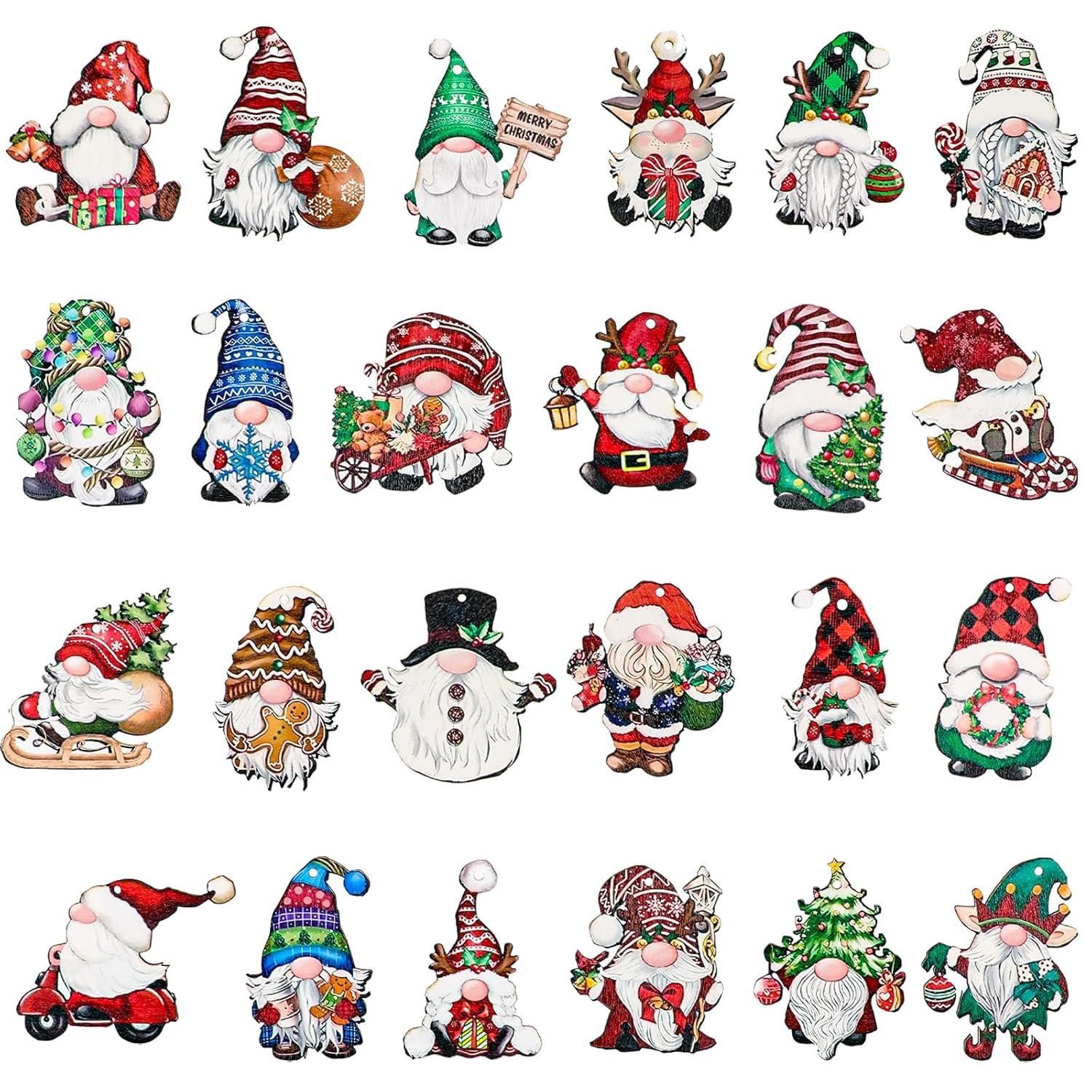 24pcs Gnome Christmas Ornaments Set - Festive Decorations with Wooden Gnomes for Tree Adornments & Ultimate Holiday Celebration Accessories