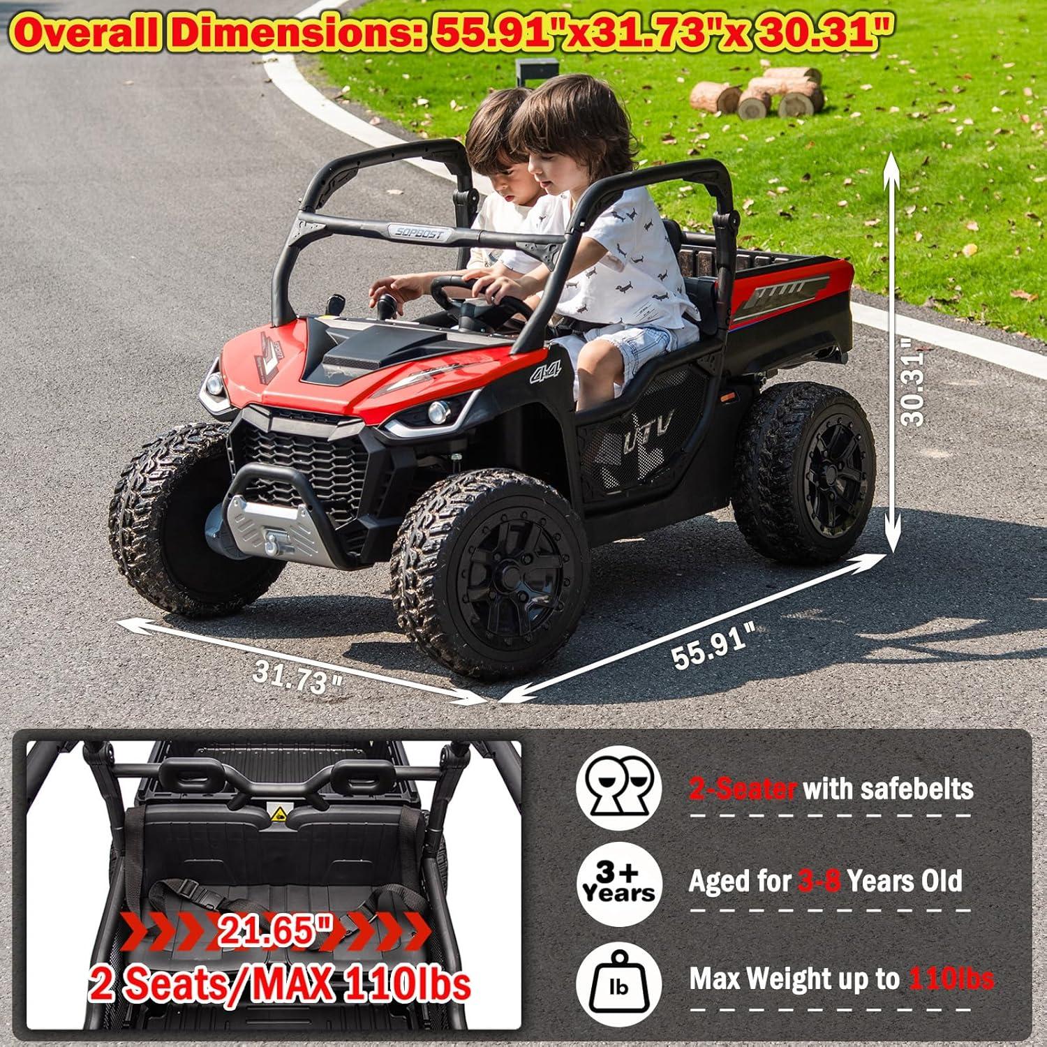 4 Wheels 24V Ride on Dump Truck Toys 2 Seater Kids Ride On UTV Car with Remote Control,Electric Dump Bed