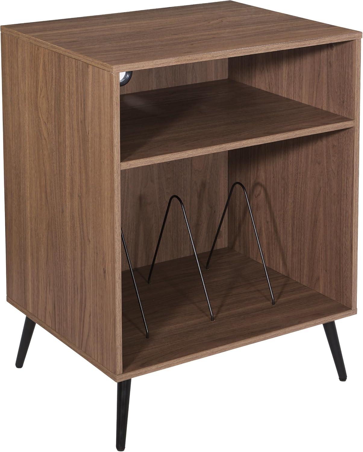 OSP Home Furnishings Retro Record Player Stand Console with Album Storage, Majestic Walnut Finish