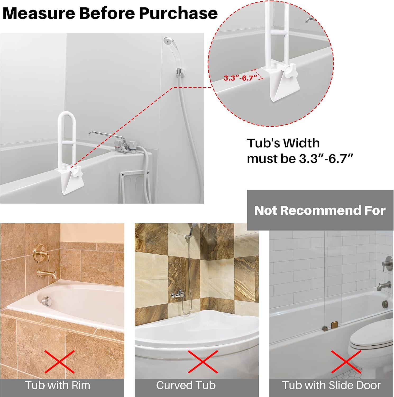 Bathtub Safety Rail,White Bathtub Rail Clamp Railing Bath Support Adjustable Shower Hand Grip Handle Assist Grab Bar