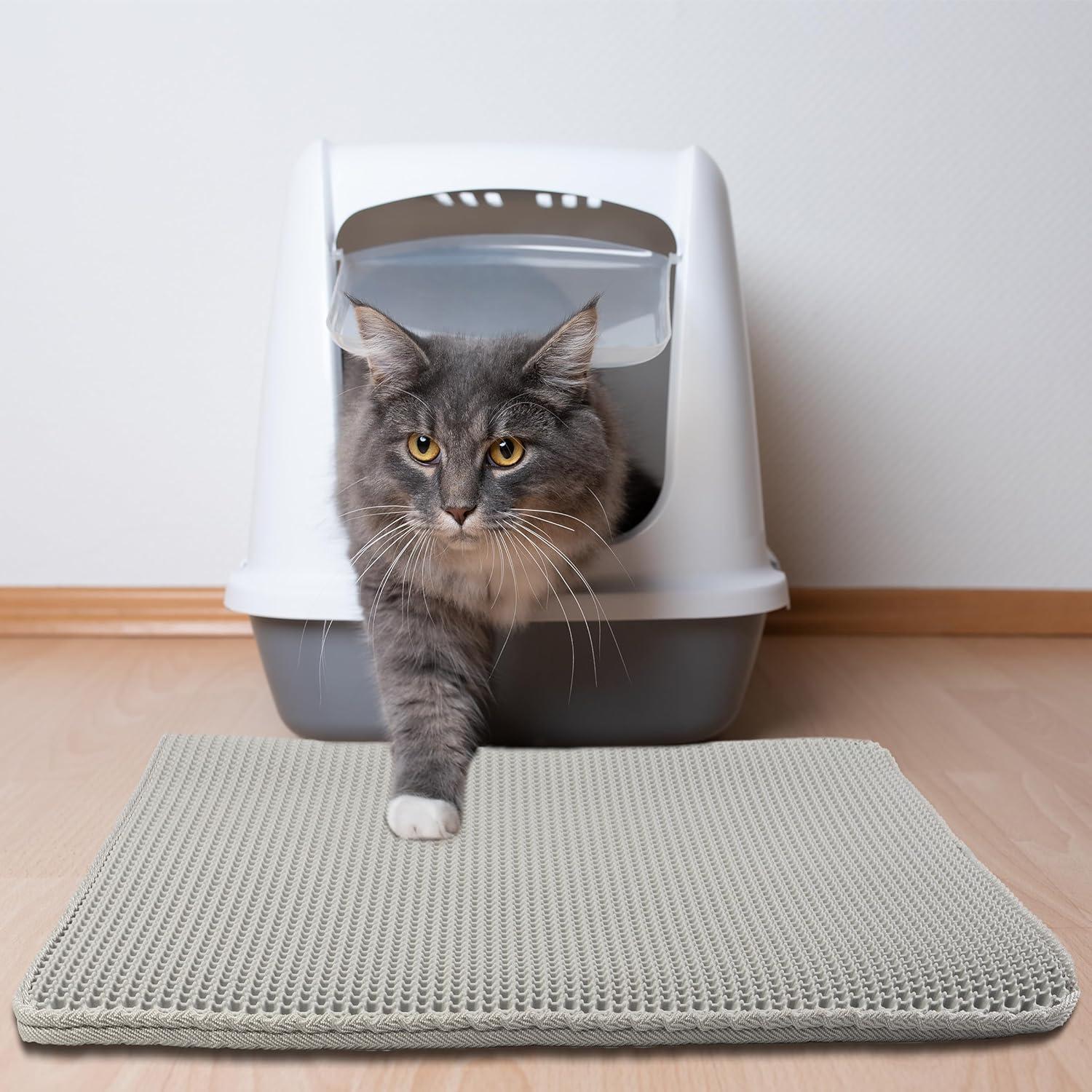 Cat Litter Mat - 30x24 Waterproof Litter Box Mat with Dual-Layer Honeycomb Design for Trapping Litter - Slip-Resistant Cat Mat