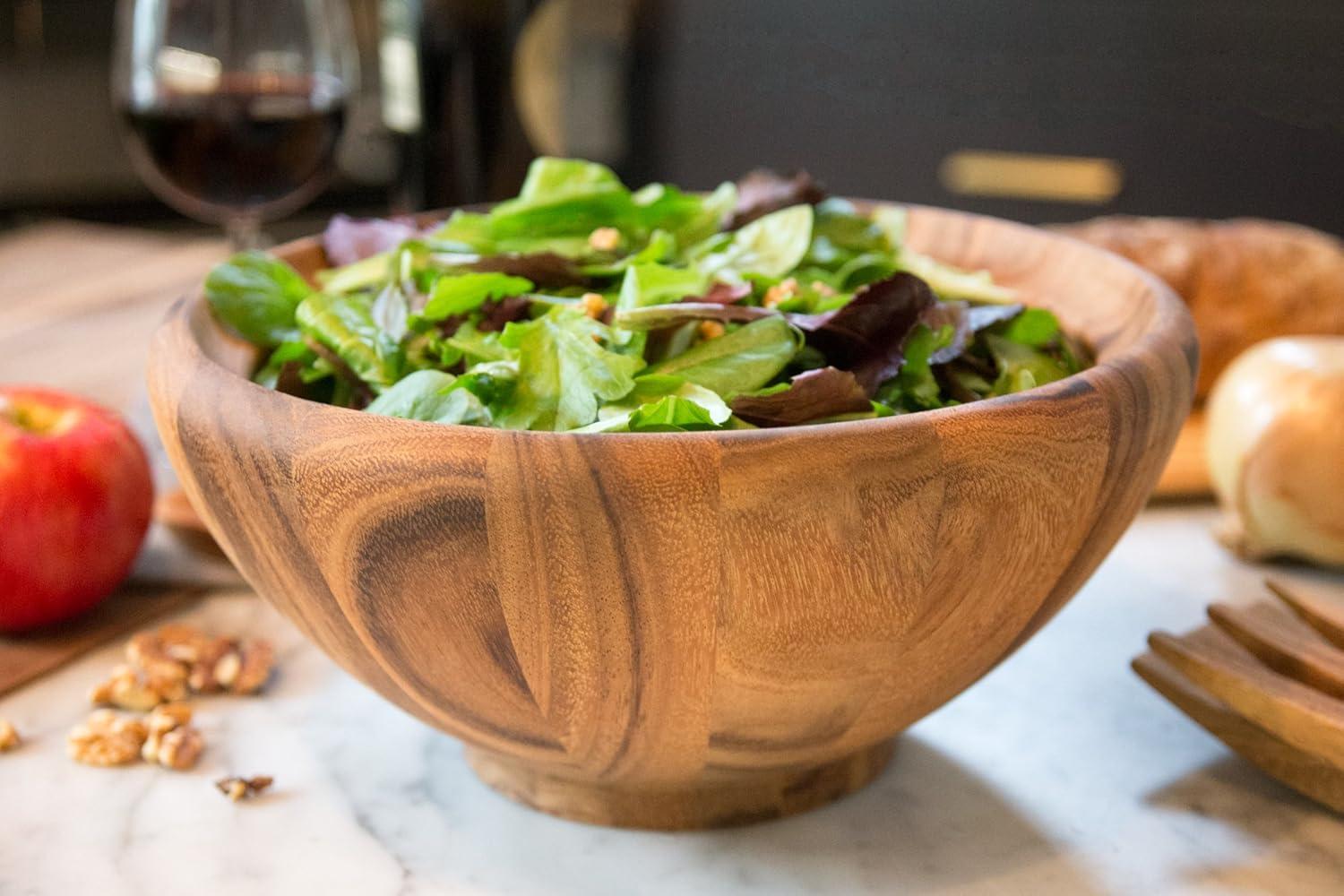 Large Acacia Wood Round Salad Serving Bowl