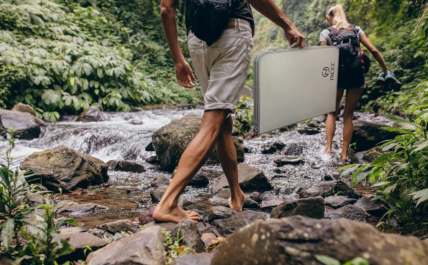 Nice C Card Table, Folding Picnic Table, Small Table, Adjustable Height Folding Table, Camping, Outdoor, Portable Lightweight Aluminum, with Carry Handle for Beach, Indoor, Office (Medium)