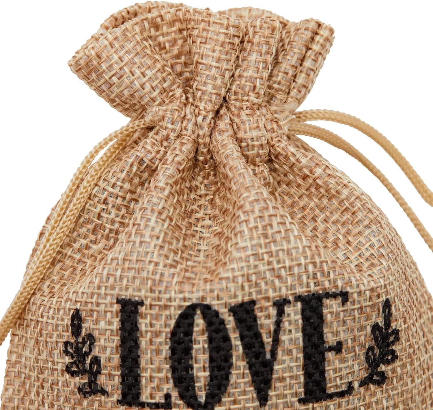 Sparkle and Bash 30 Pack Small Burlap Gift Bags with Drawstring for Wedding Party Favors, Jewelry, Love Is Sweet, 4 x 6 In