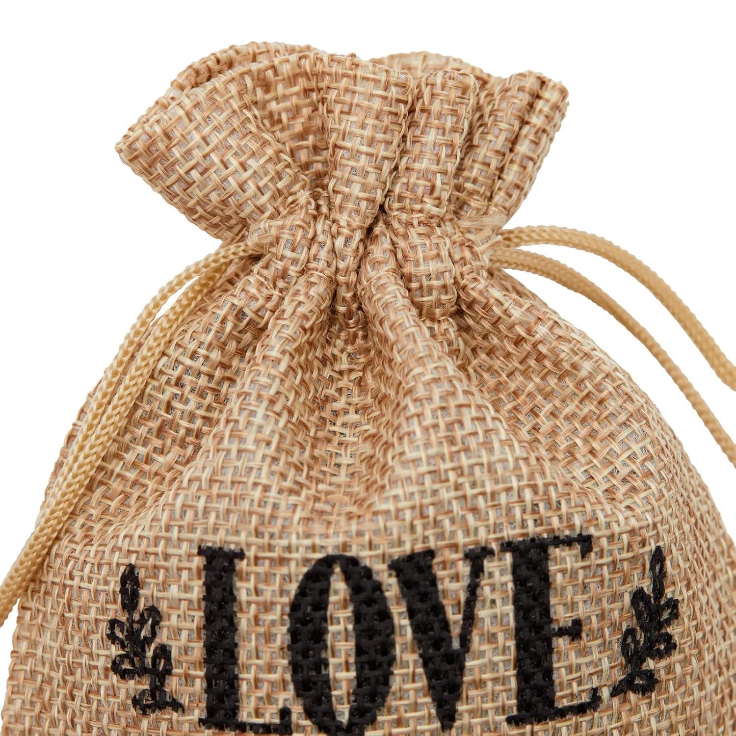 Sparkle and Bash 30 Pack Small Burlap Gift Bags with Drawstring for Wedding Party Favors, Jewelry, Love Is Sweet, 4 x 6 In