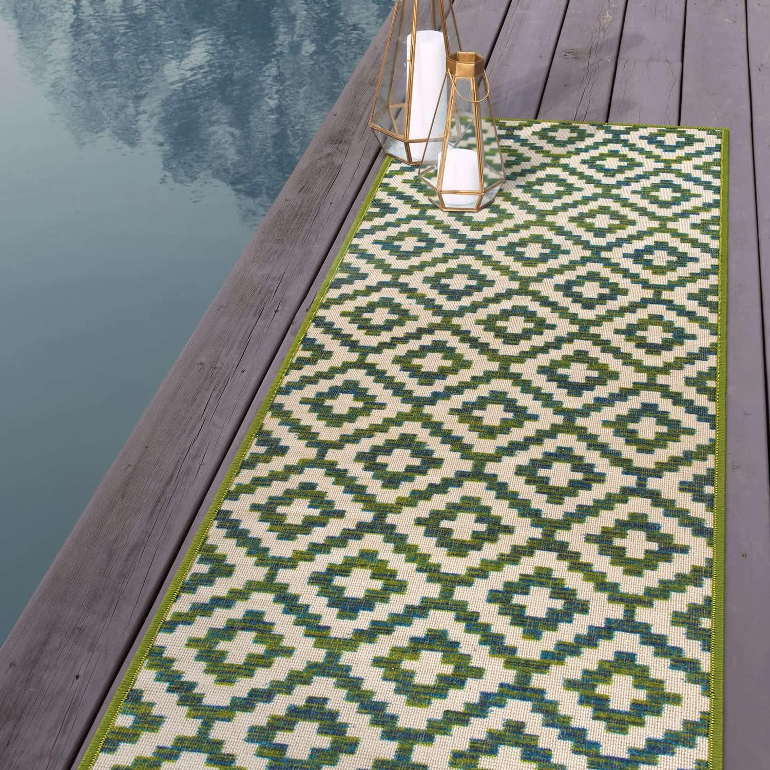 World Rug Gallery Contemporary Geometric Trellis Indoor/Outdoor Area Rug - GREEN 2'x7'
