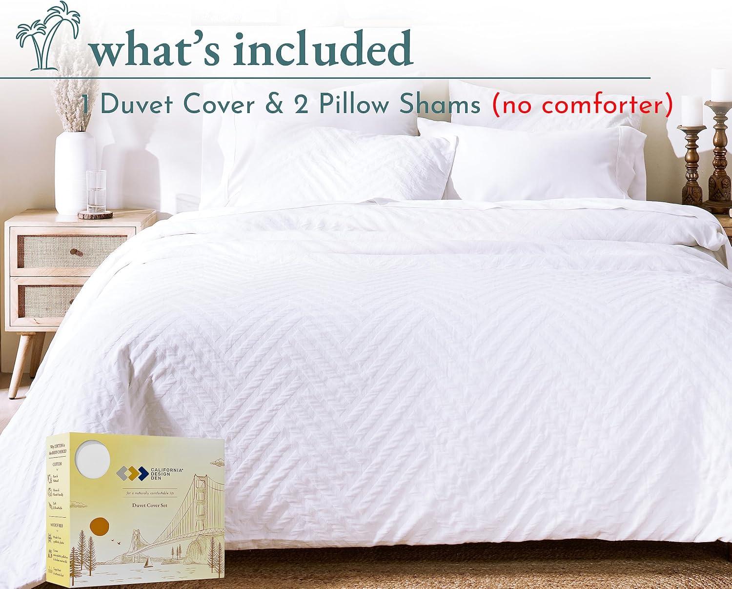 Textured Duvet Cover & Shams | 3 Piece Set Soft 100% Cotton | White Duvet Cover by California Design Den - White Geo Matelassé, Queen/Full