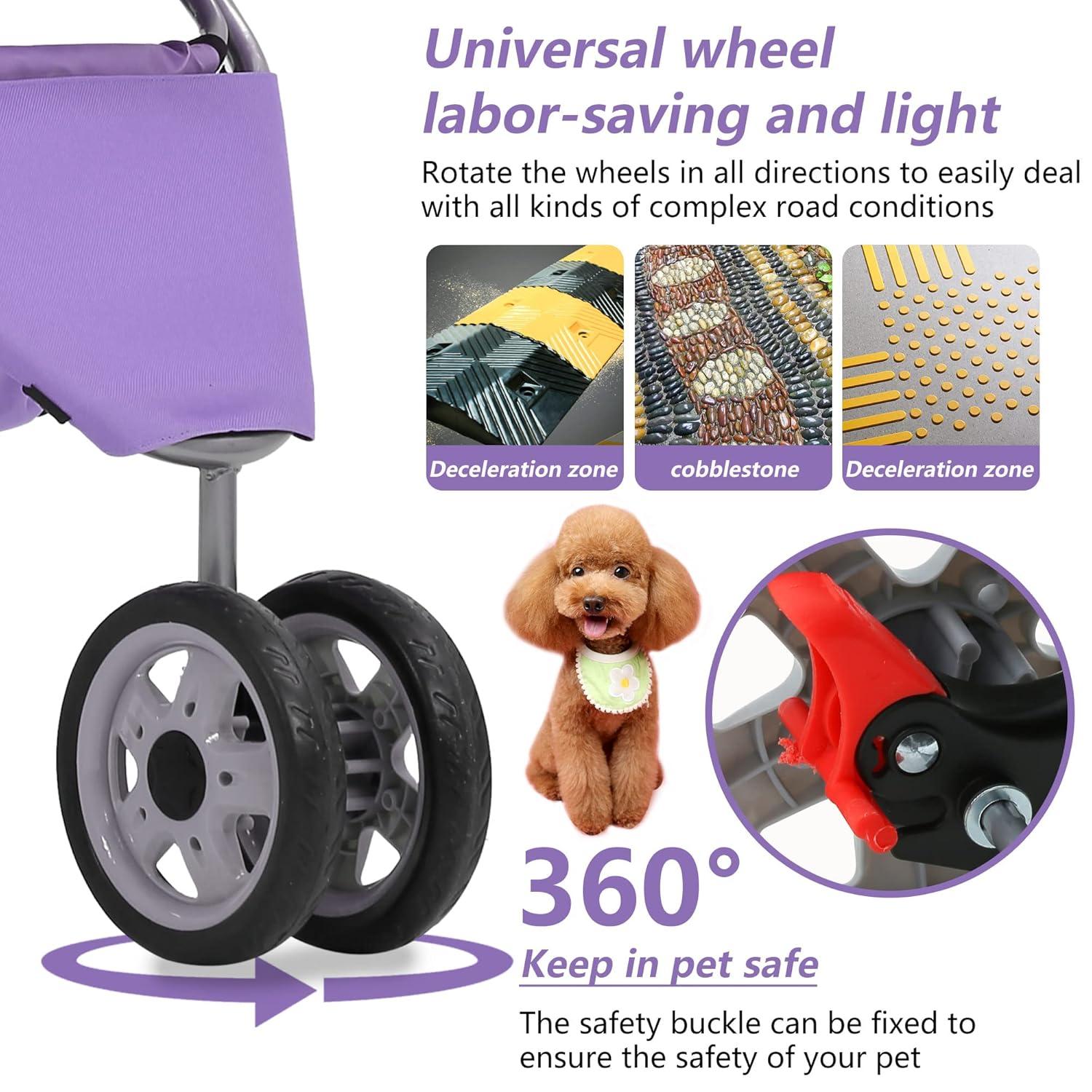 YRLLENSDAN Dog Stroller Cat Stroller Pet Strollers for Small Medium Dogs Foldable Travel Dog Cart 3 Wheels Waterproof, Purple