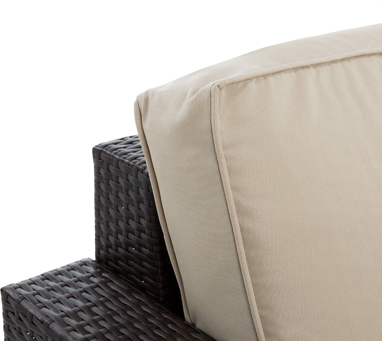 Laguna Brown Wicker Outdoor Arm Chair with Beige Cushions