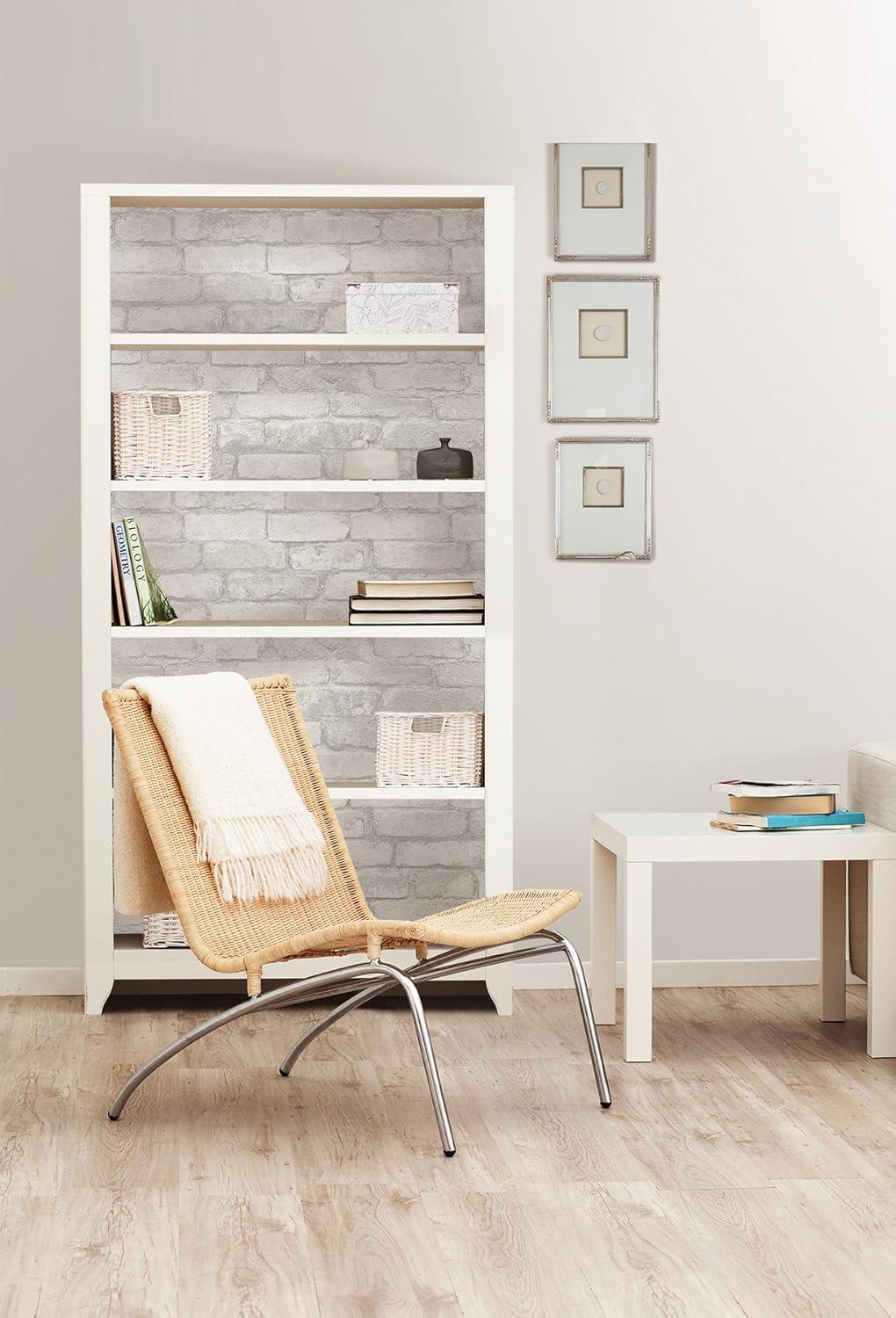 NuWallpaper Brick Peel & Stick Wallpaper White/Gray: Modern Brick Design, Self-Adhesive, Washable, 30.75 Sq Ft Coverage