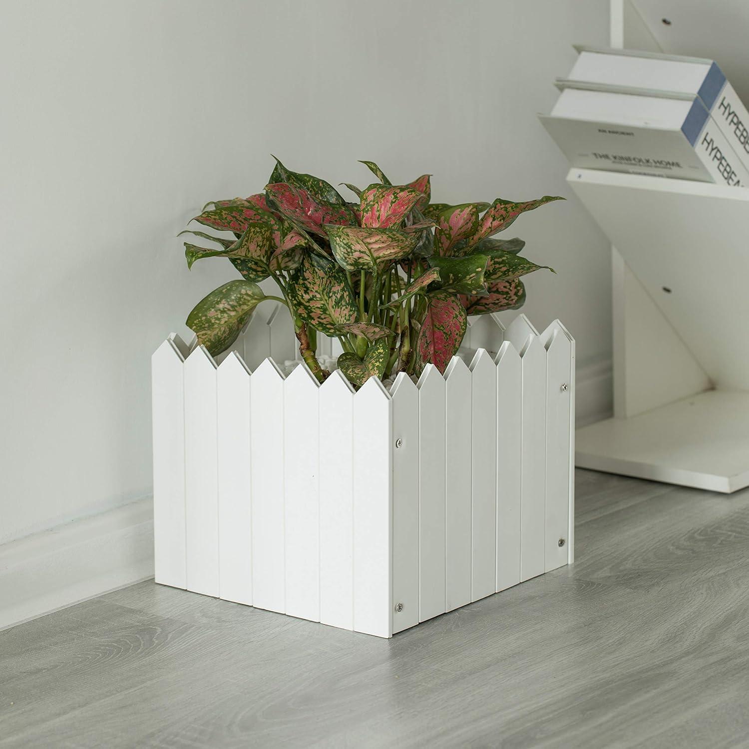 Gardenised Square Traditional Fence Design Vinyl Planter Box