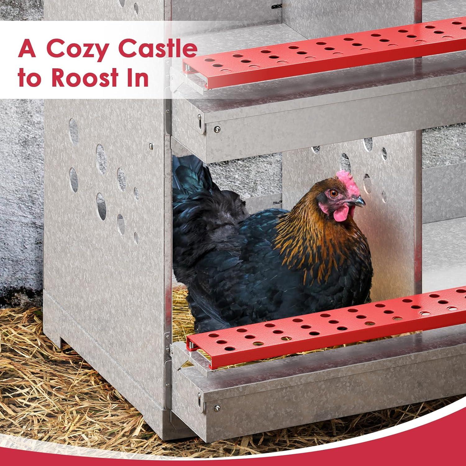 Red and Silver Galvanized Steel 6-Compartment Chicken Nesting Box