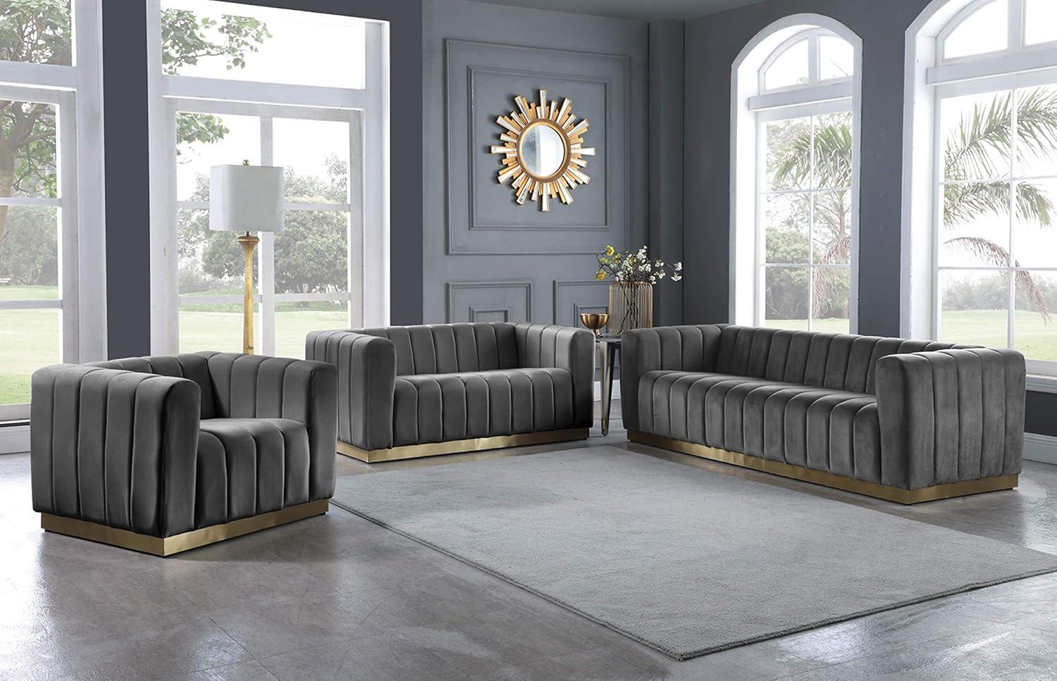 Meridian Furniture Marlon Gray Velvet Sofa