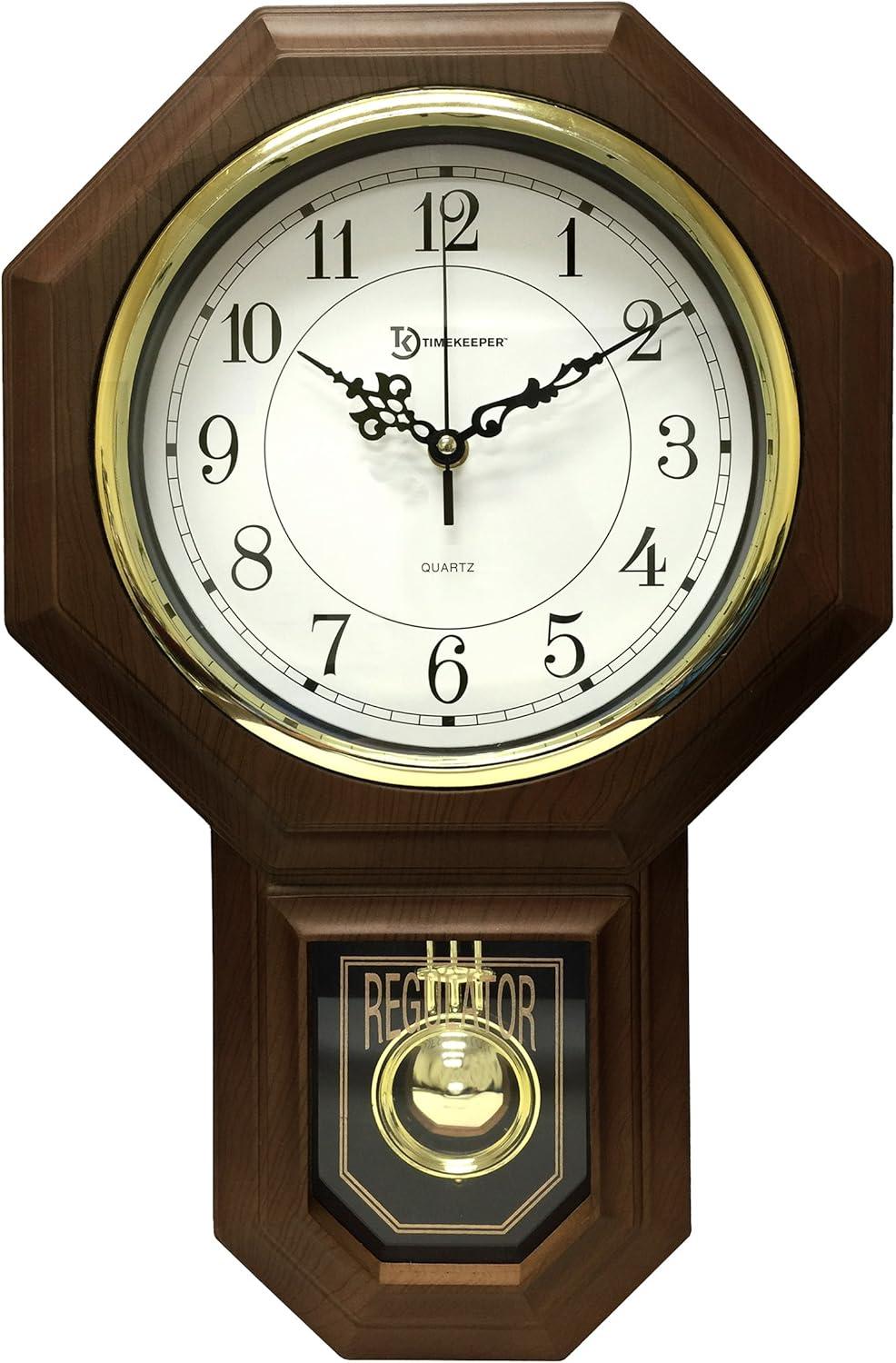 Timekeeper Essex 18.75" Modern Pendulum Wall Clock (Faux Wood) in Brown