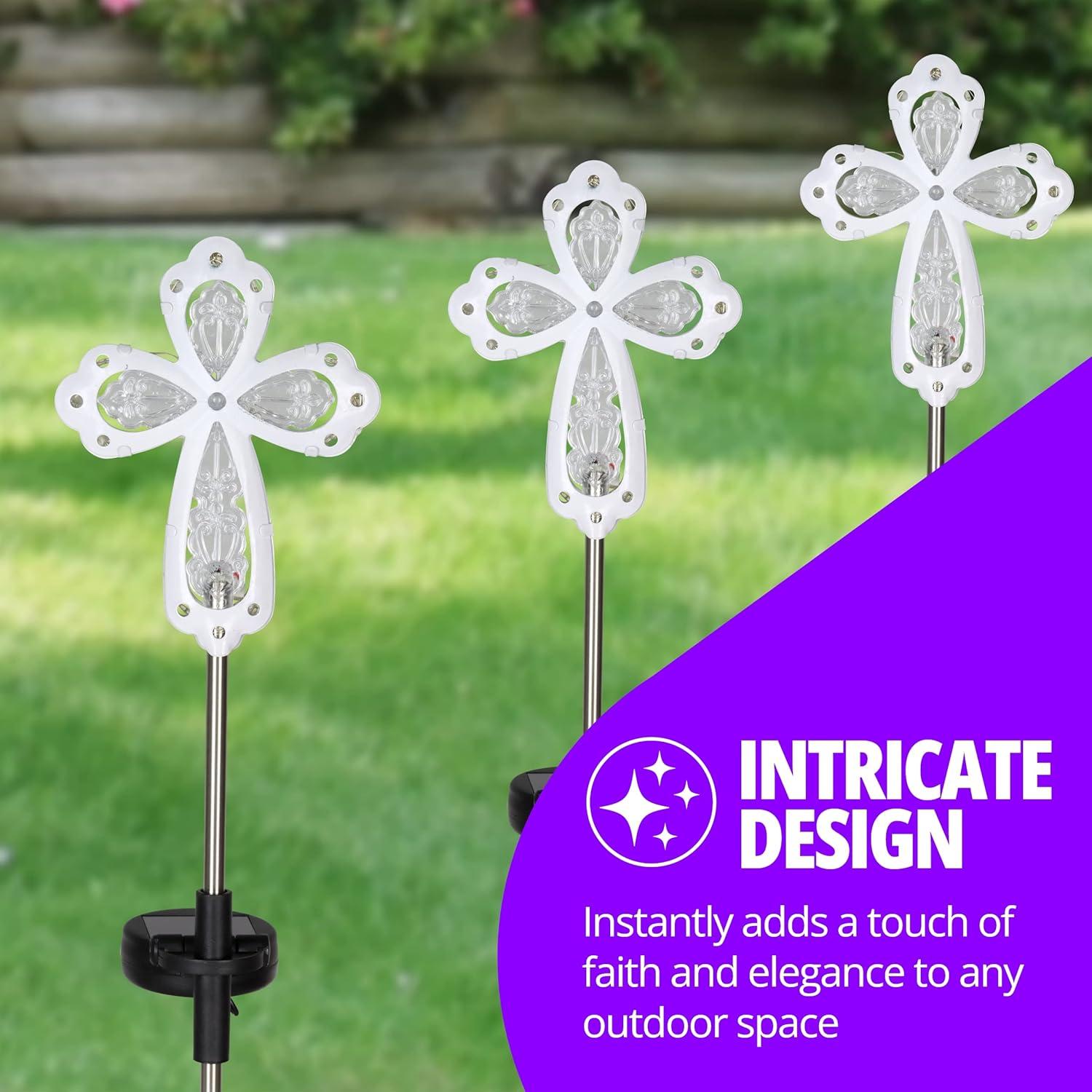 Exhart Solar Acrylic and Metal Cross Garden Stake with Thirteen LED Lights, 4 by 34 Inches