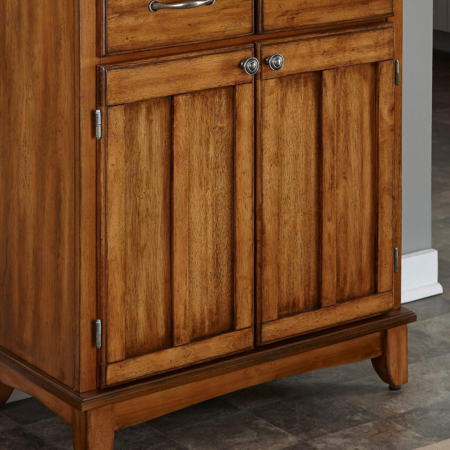 Sideboard Buffet Servers with Stainless Top Oak Brown - Home Styles: Kitchen Storage, Adjustable Shelves