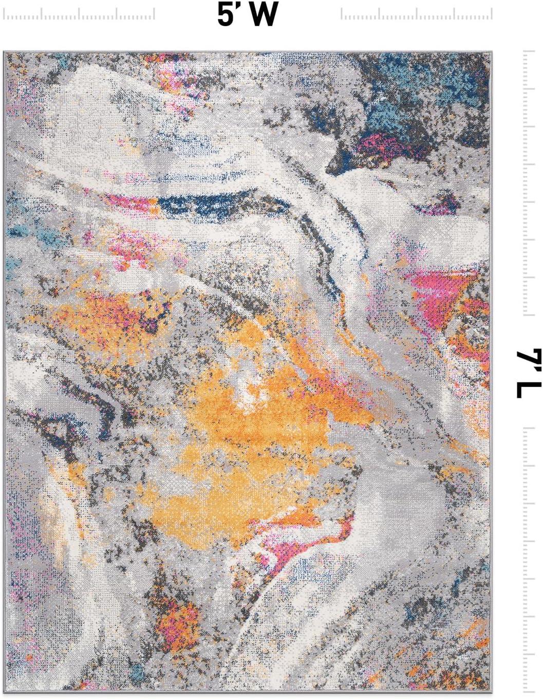 World Rug Gallery Distressed Contemporary Abstract Watercolor Stain Resistant Soft Area Rug