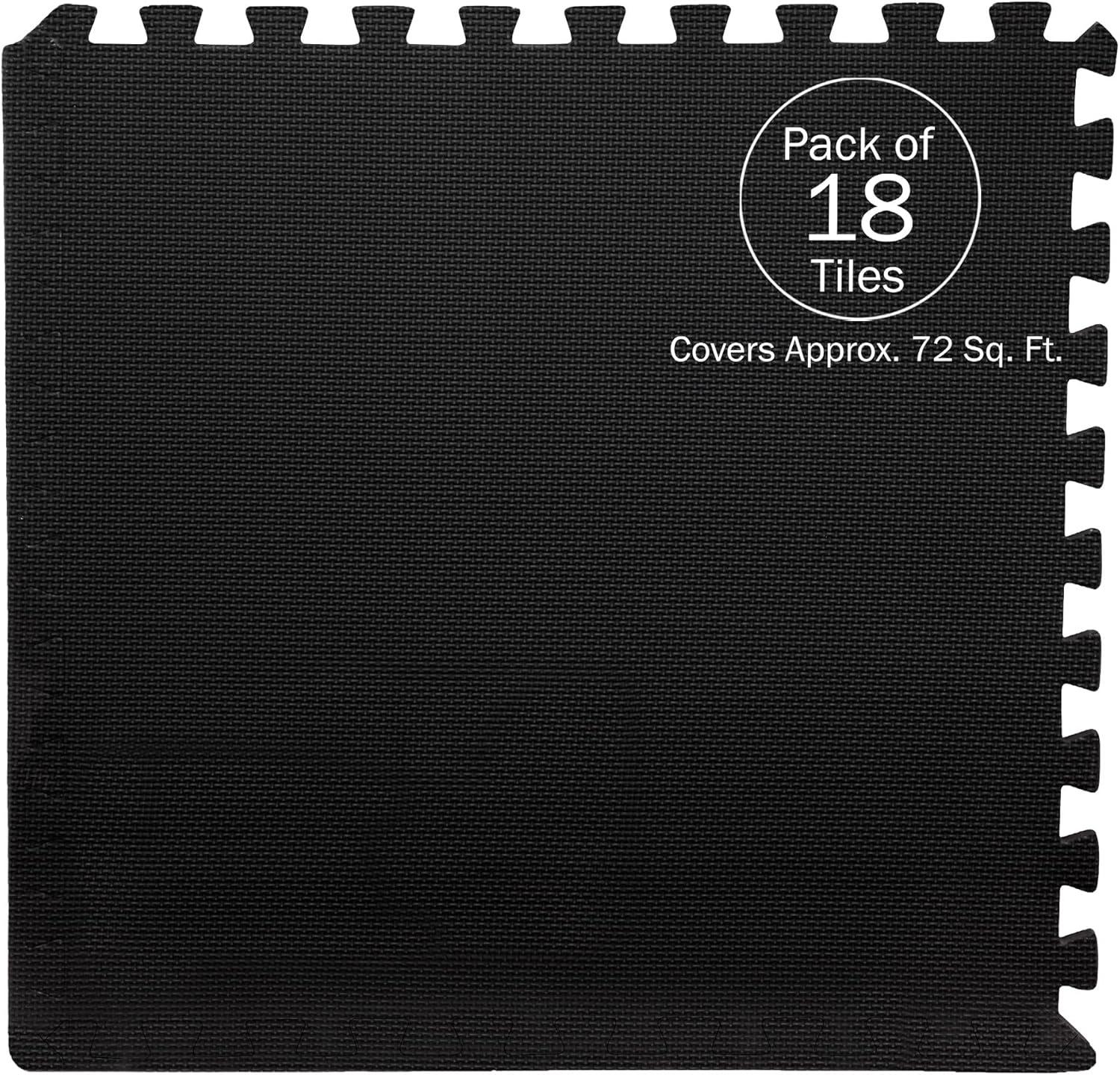 Black Interlocking EVA Foam Gym Floor Tiles, 24" x 24"