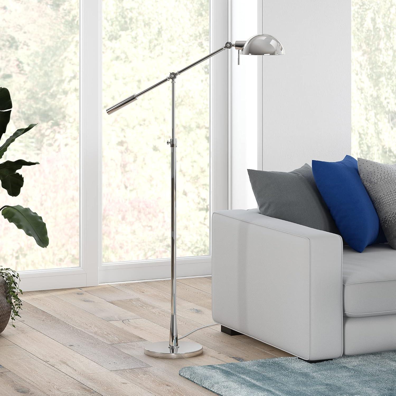 Polished Nickel Adjustable Floor Lamp with Dome Shade