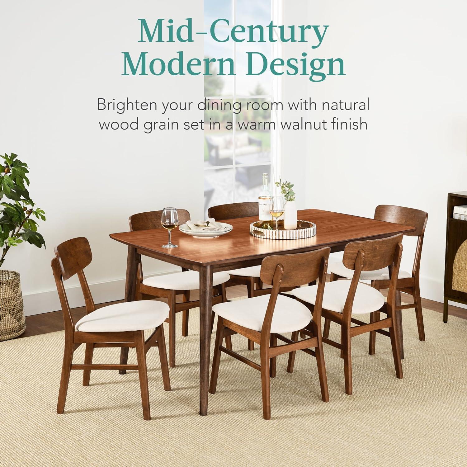 George Oliver 7-Piece Mid-Century Modern Upholstered Dining Set, Wooden Table W/ 6 Chairs