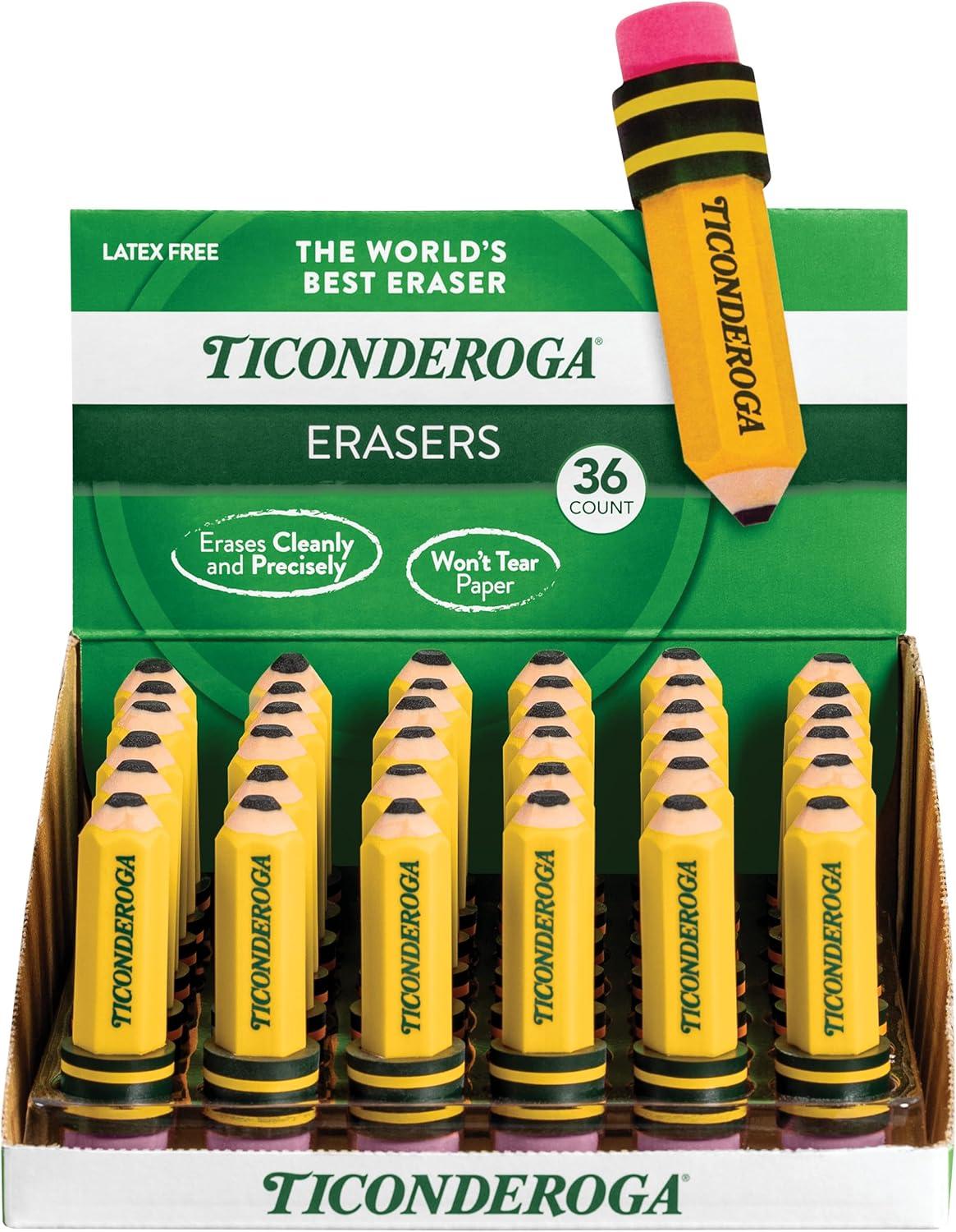 Ticonderoga Pencil-Shaped Erasers, Yellow, Pack of 36