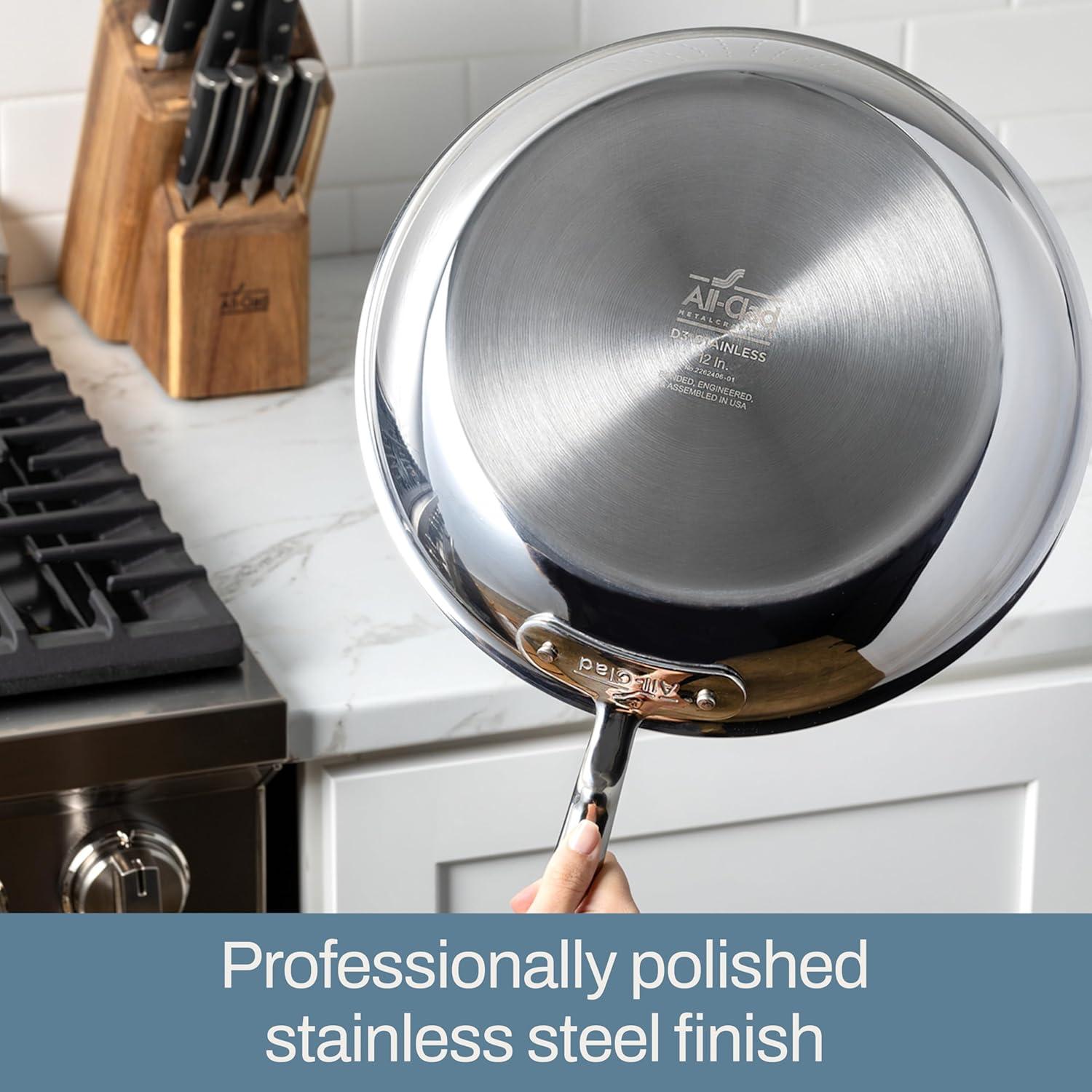 All-Clad D3 Stainless 3-ply Bonded Cookware, Saute Pan with lid, 4 quart