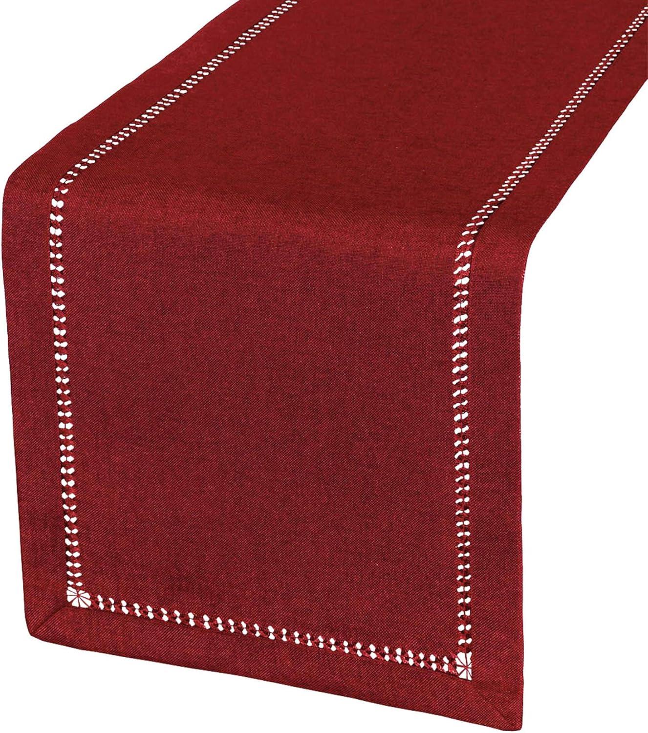 Fennco Styles Stylish Solid Color with Hemstitched Border Table Runner (Red, 14"x36" Table Runner)