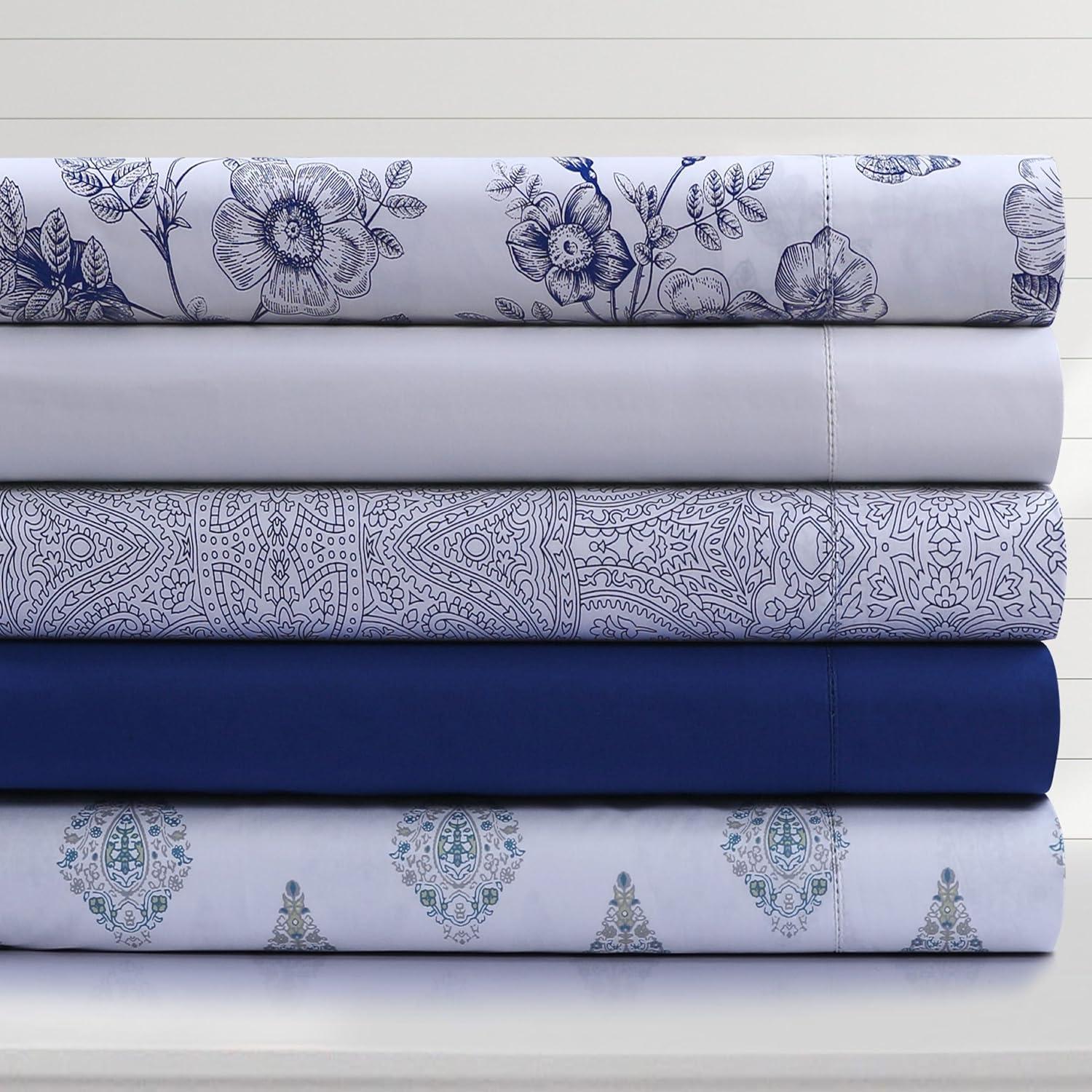 Evelyn Queen Organic Cotton Percale Medallion Sheet Set