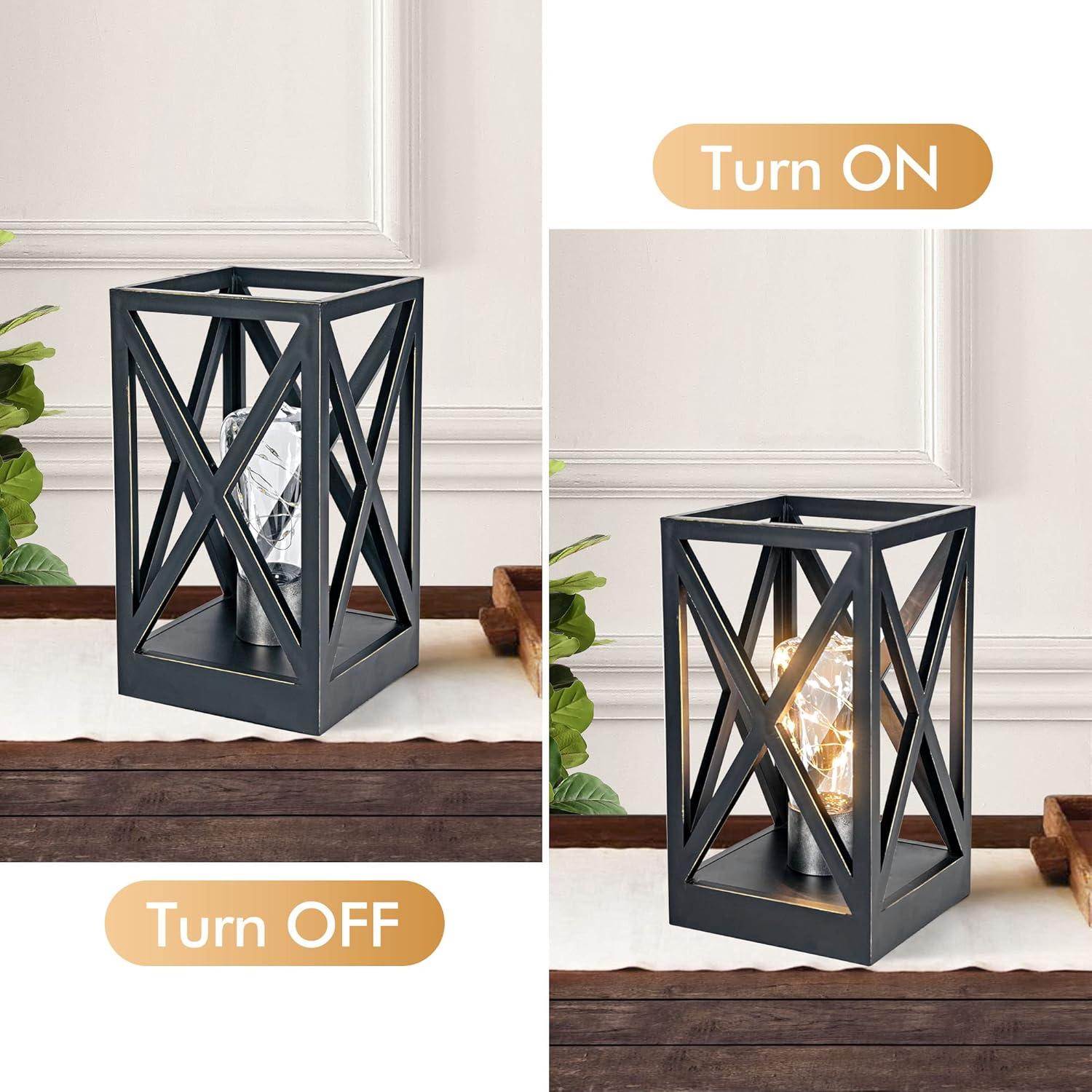 WINGBO 2 Pack Retro Battery Powered Table Lamps, Battery Operated Cordless Lamp Set, Portable Nightlight Decorative Light for Living Room Dining Room Bedroom Entryway Patio, Black & Gold Finish