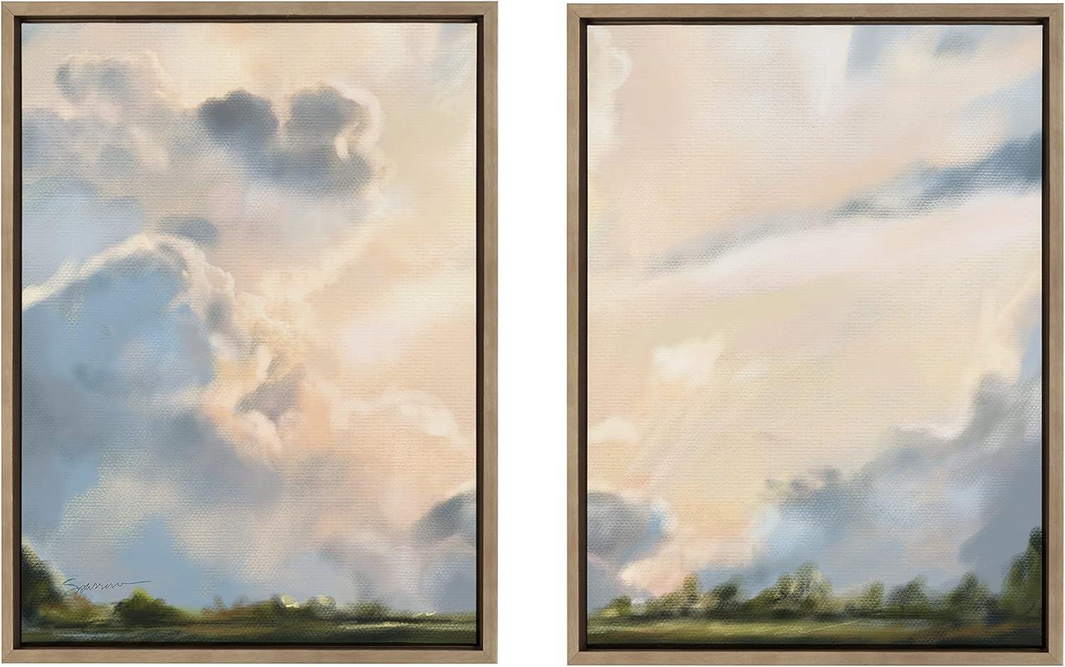 Sylvie Clouds 18 in x 24 in Framed Painting Canvas Art Prints, by Kate and Laurel Set of 2