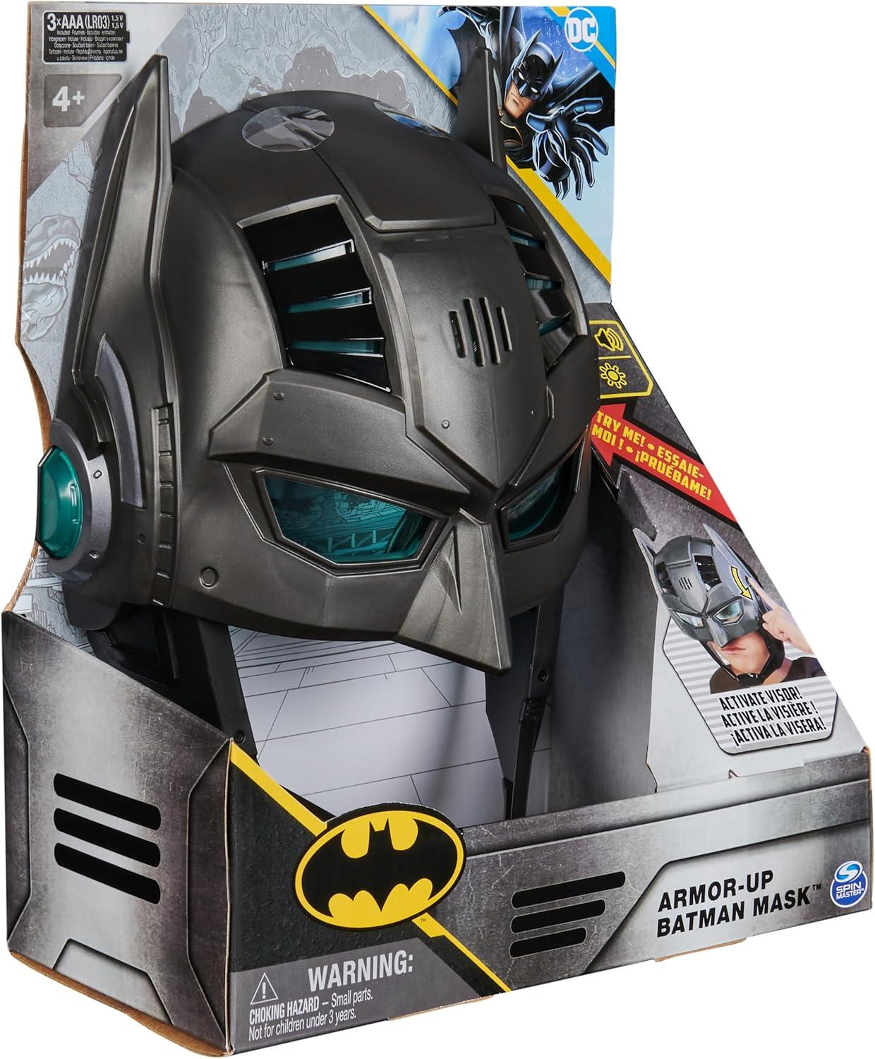 DC Comics, Armor-Up Batman Mask with Visor, 15+ Sounds & Phrases, Lights, Super Hero Costume, Kids Roleplay for Boys and Girls Ages 4+