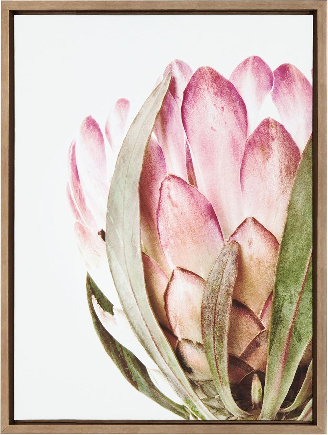 Kate and Laurel Sylvie Pink Protea Flower Framed Canvas Wall Art by Amy Peterson Art Studio, 18x24 Gold, Chic Floral Art Print for Wall