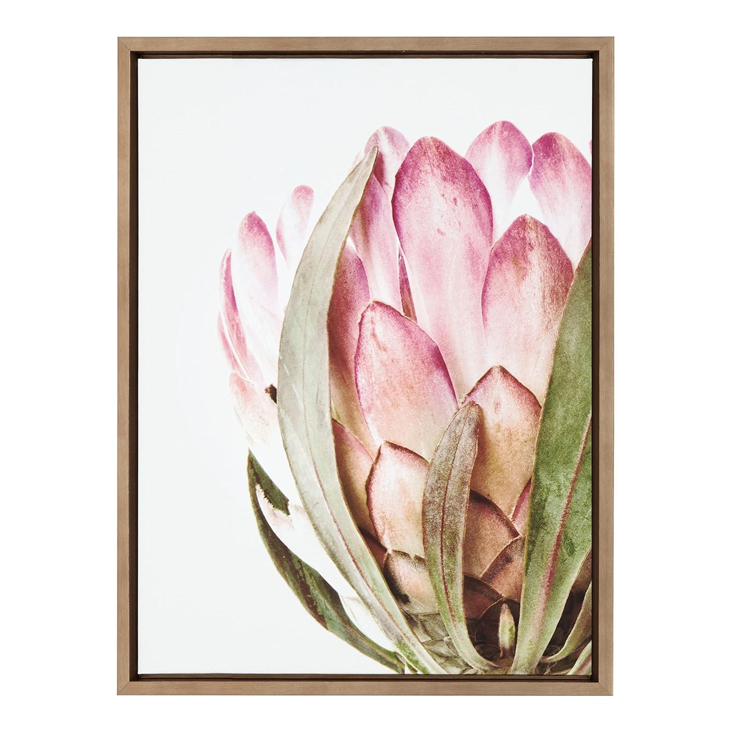 Kate and Laurel Sylvie Pink Protea Flower Framed Canvas Wall Art by Amy Peterson Art Studio, 18x24 Gold, Chic Floral Art Print for Wall