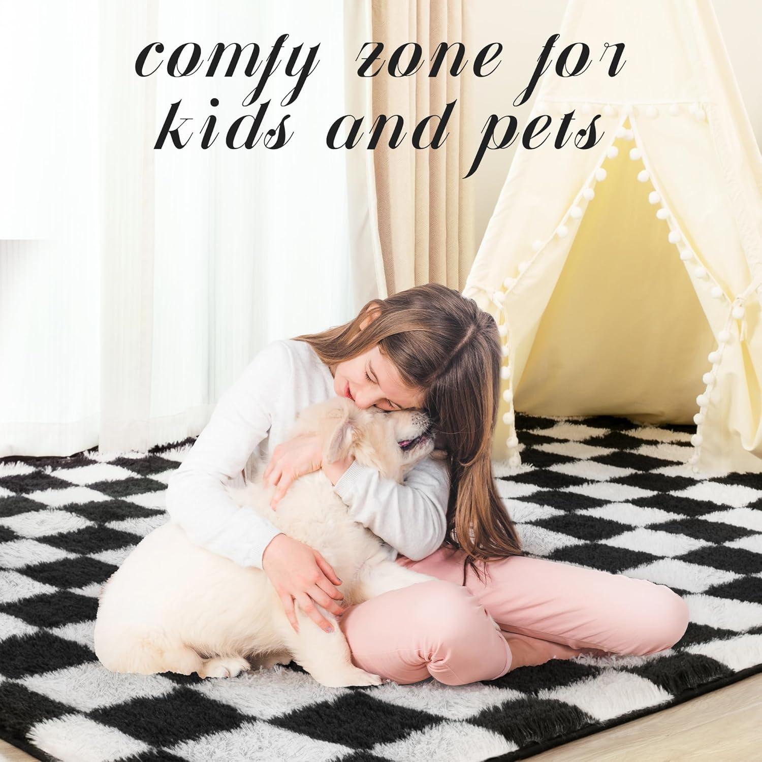 Luxe Weavers Checkered Black and White Geometric 8x10 Area Rug