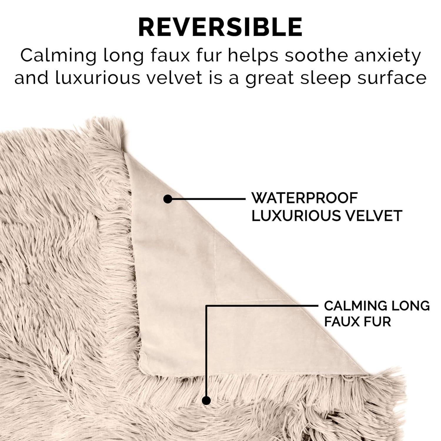 FurHaven Pet Products Long Faux Fur & Velvet Water-Repellent Pet Blanket for Dogs & Cats - Taupe, Medium