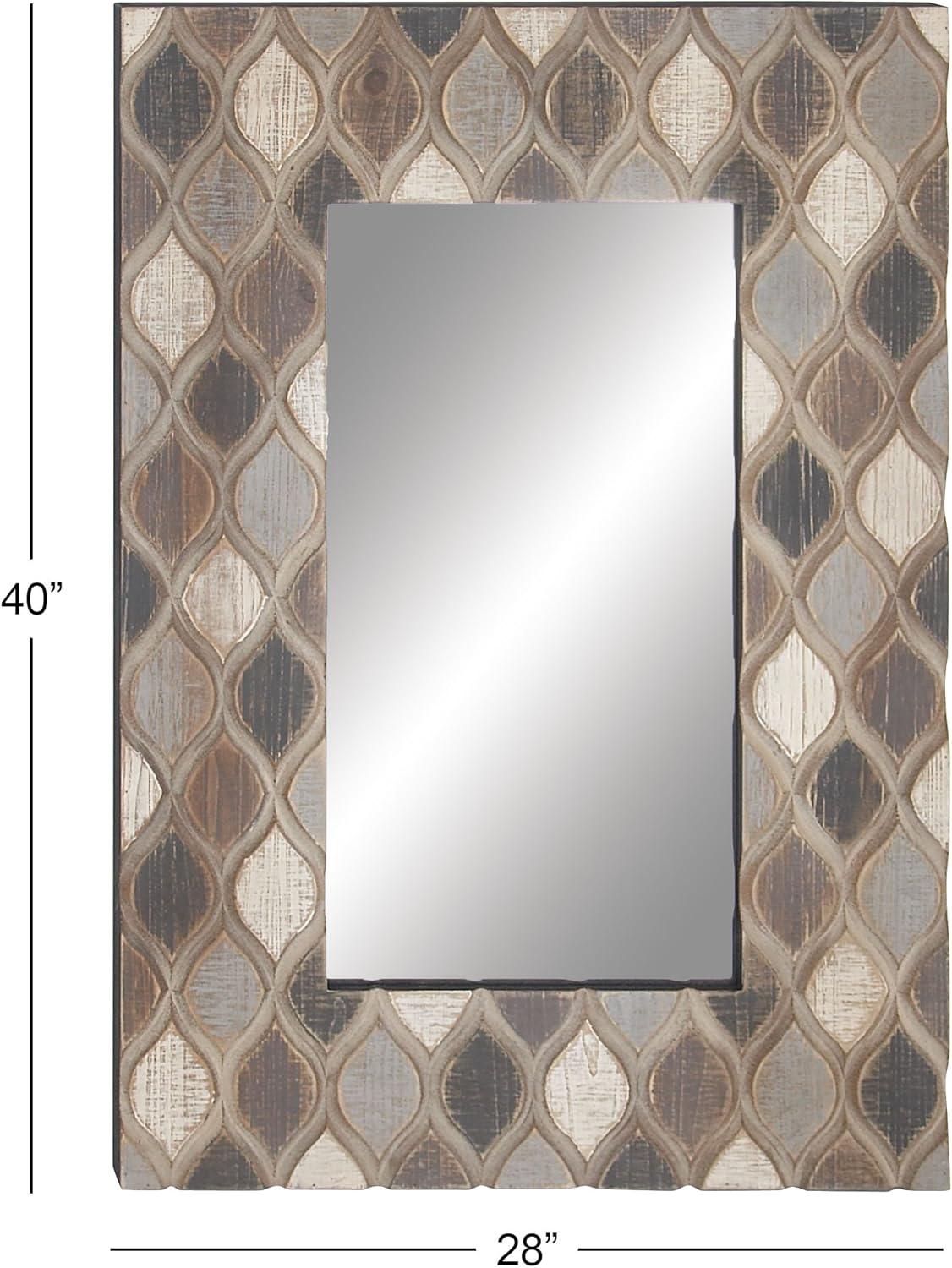 Beige Farmhouse Wood Wall Mirror with Diamond Pattern 28" x 40"