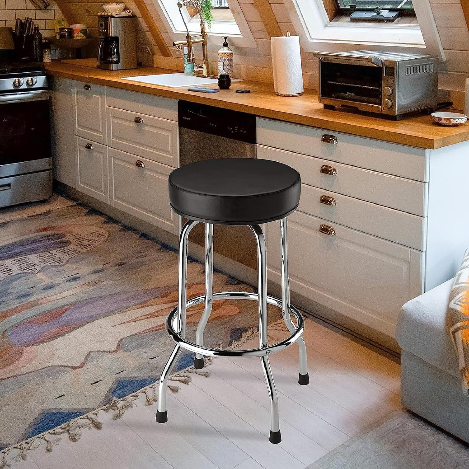 Black Padded Swivel Bar Stool with Chrome Legs