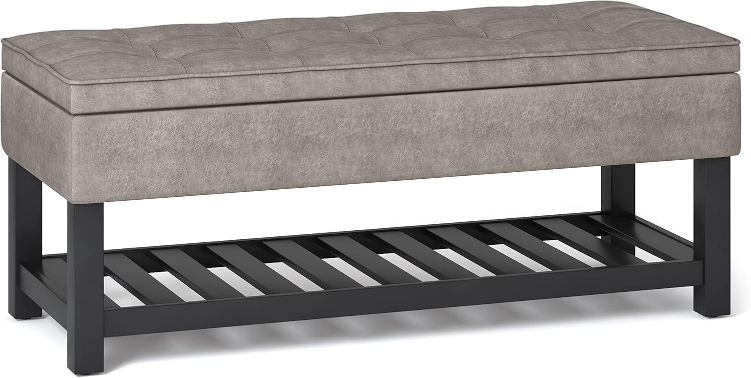 Gray Taupe Faux Leather Storage Ottoman Bench with Open Shelf