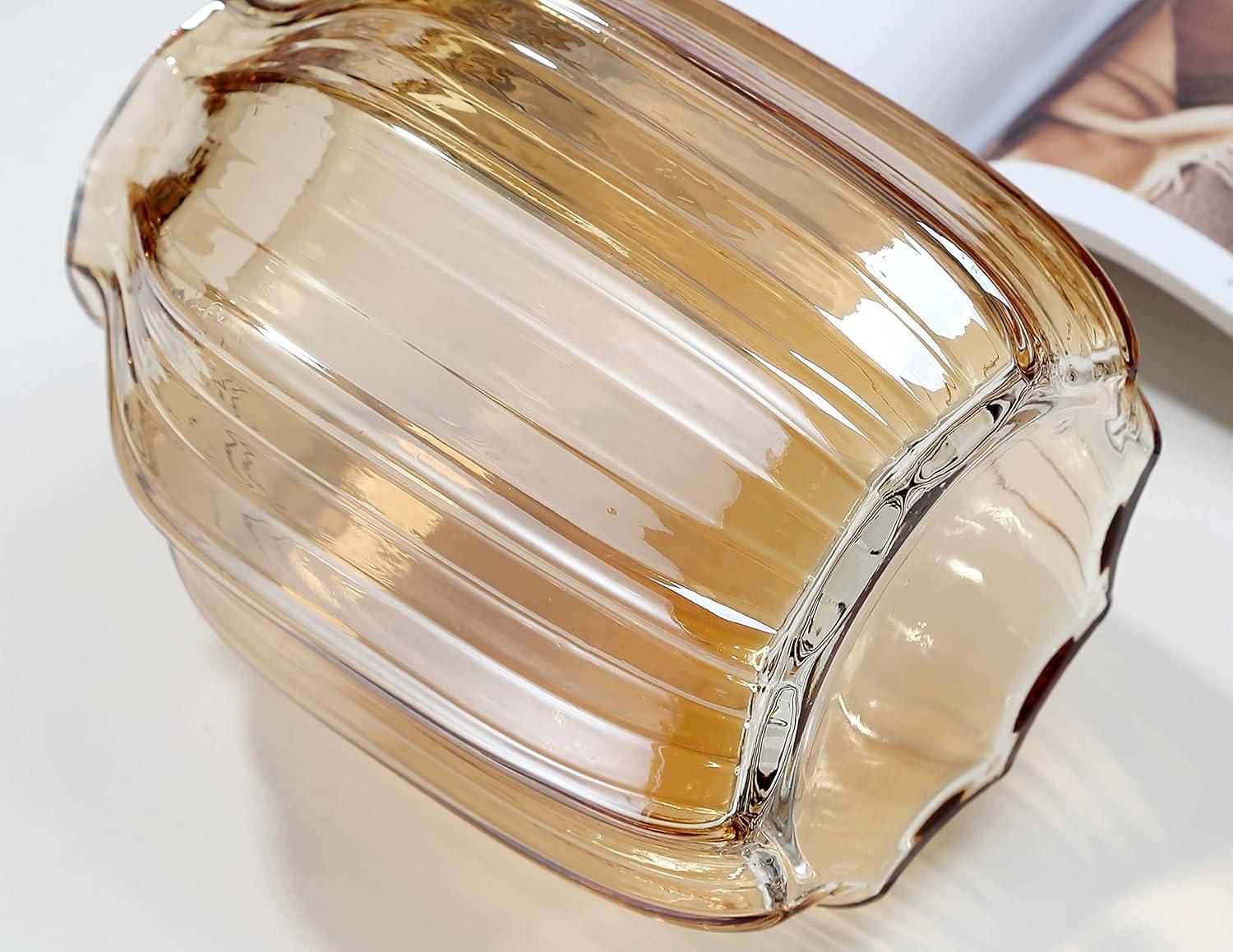 Amber Ribbed Glass Cylindrical Decorative Vase