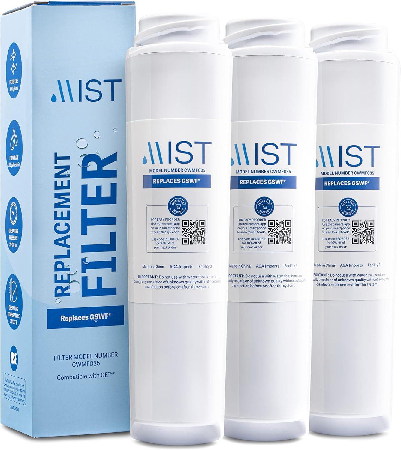 Mist GSWF White Carbon Refrigerator Water Filter 3-Pack