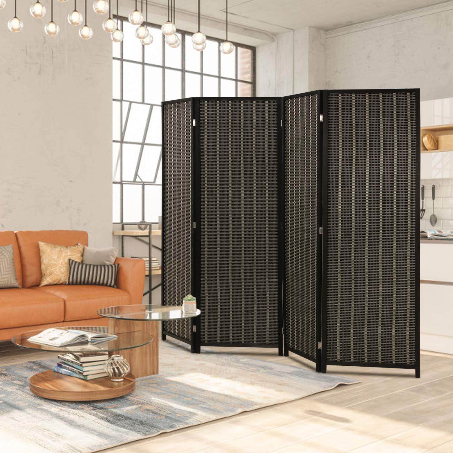 FDW Bamboo Room Divider Folding Privacy Wooden Screen 4 Panel 72 Inches High 17.7 Inches Wide Room Divider for Living Room Bedroom Study,Natural