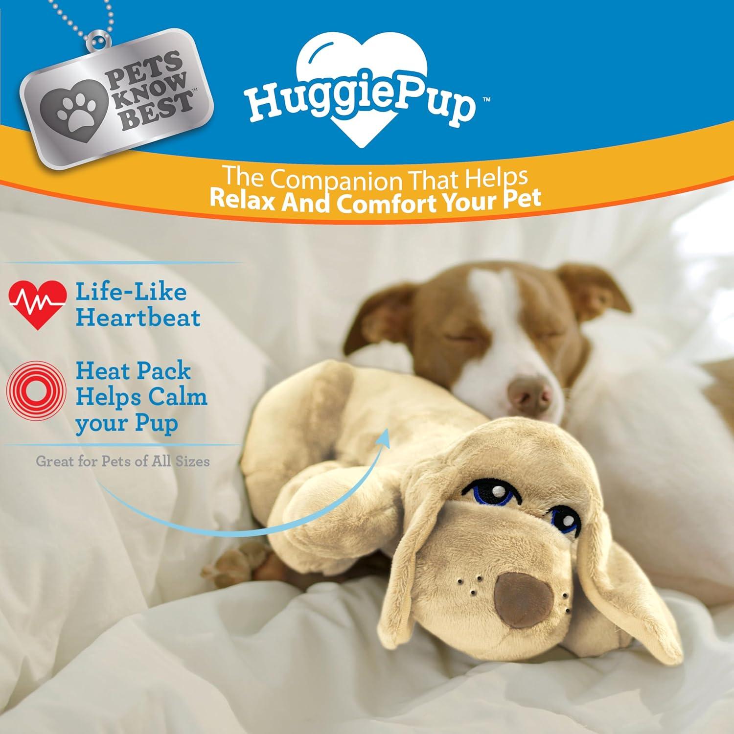 Pets Know Best Huggie Pup Cuddly Puppy Behavioral Aid Toy for Crate Training, Washable, Beige